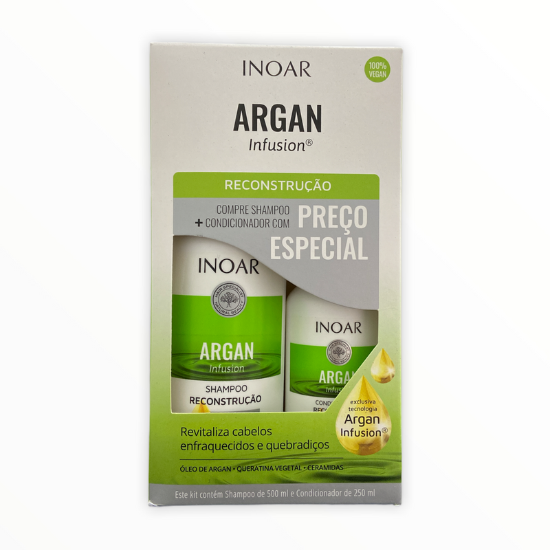 Inoar Argan Infusion Reconstruction Vegan Shampoo and Conditioner Kit - Keratinbeauty