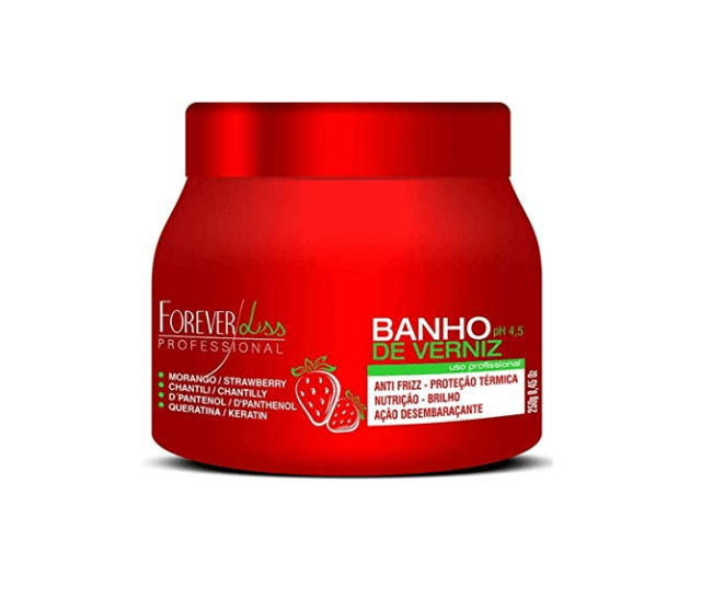 Forever Liss Banho de Verniz Strawberry D Pantenol Hair Recoverying Mask 8,5oz 250gr - Keratinbeauty